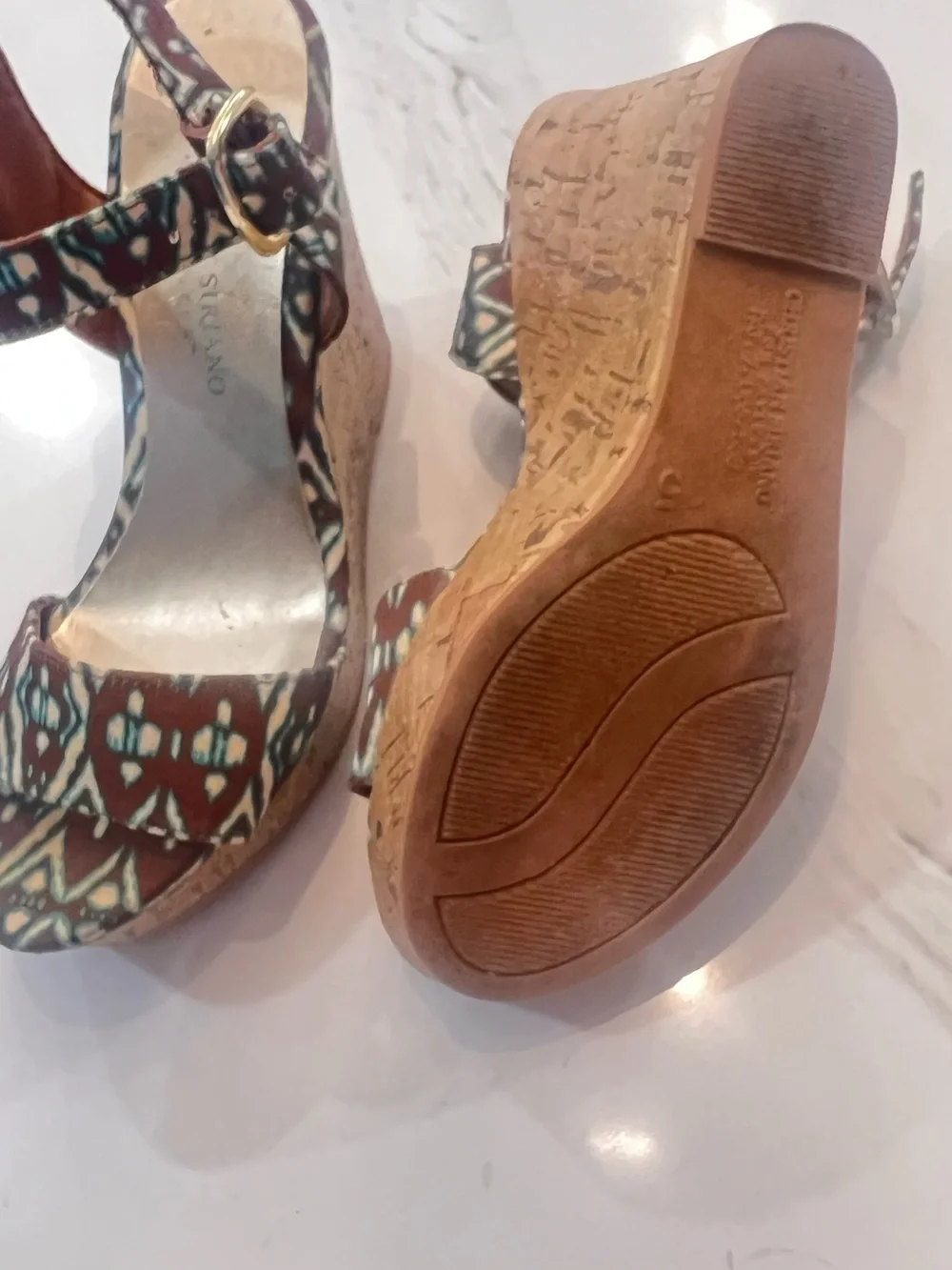 Christian Siriano Brown and Teal Patterned Ankle-Strap Sandals